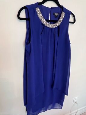SLNY Cobalt Blue Beaded Jewel-Neck Dress
